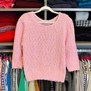 Vintage Townhouse pink popcorn textured 3/4 sleeve shoulder pad sweater size M
